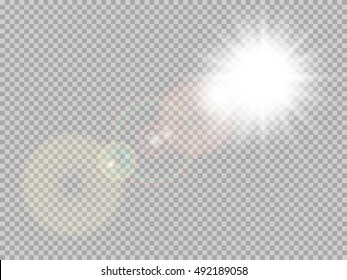 Transparent sunlight special lens flare light effect. Sun flash with rays and spotlight. EPS 10 vector file included