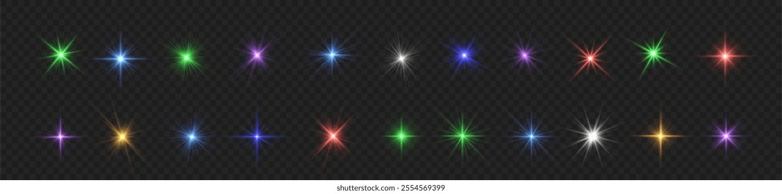 Transparent sunlight special lens flash light effect. Sun light with glare. Flash png. Vector illustration for perfect effect with sparkles. Sun rays png. 