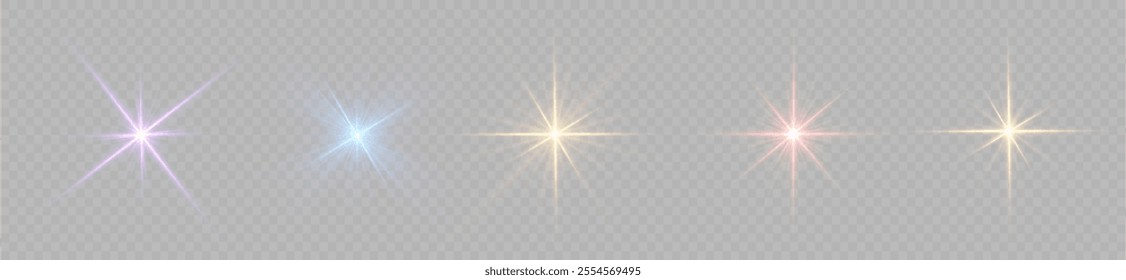 Transparent sunlight special lens flash light effect. Sun light with glare. Flash png. Vector illustration for perfect effect with sparkles. Sun rays png.