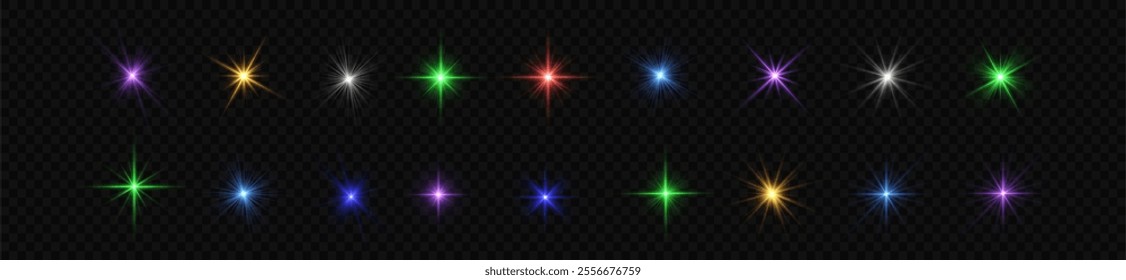 Transparent sunlight special lens flash light effect. Sun light with glare. Flash png. Vector illustration for perfect effect with sparkles. Sun rays png. 