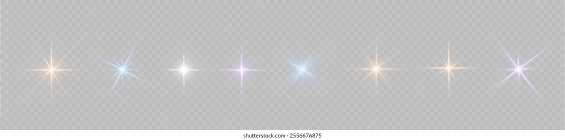 Transparent sunlight special lens flash light effect. Sun light with glare. Flash png. Vector illustration for perfect effect with sparkles. Sun rays png.