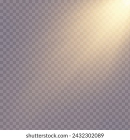 Transparent sunlight sunlight vector. Sun with rays and spotlight.