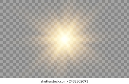 Transparent sunlight sunlight vector. Sun with rays and spotlight.