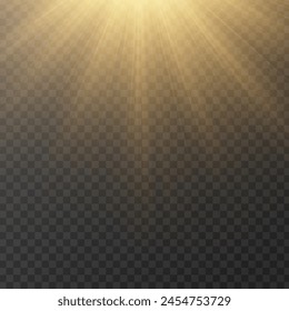 Transparent sunlight sunlight vector. Sun with rays and spotlight.
