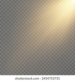 Transparent sunlight sunlight vector. Sun with rays and spotlight.
