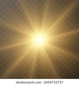 Transparent sunlight sunlight vector. Sun with rays and spotlight.
