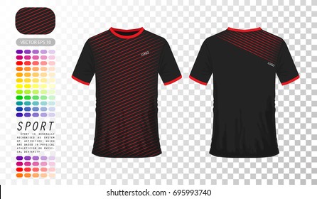 Transparent - t shirt red and black soccer or football template for team club on white background. Jersey sport, vector illustration eps 10.