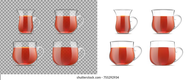 Transparent tea cup with black tea.