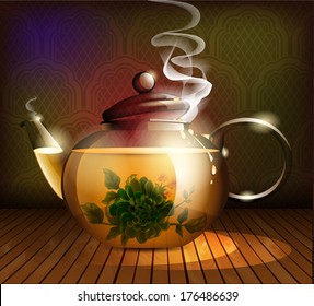 Transparent teapot on a dark background