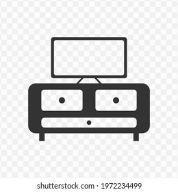 Transparent television table icon png, vector illustration of an television and table in dark color and transparent background(png).