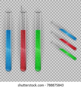 Transparent test tube with liquids. Vector illustration.