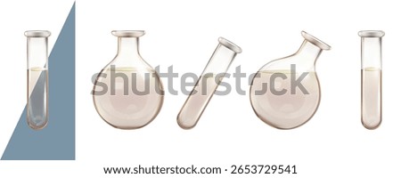 Transparent test tube, water bottle for chemical analysis. 3d lab flask, chemistry laboratory isolated equipment. Dirty toxic water, biologic disease research. Medical glassware jar, experiment tool