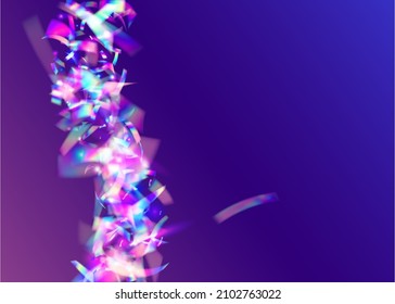 Textura transparente. Arte de lujo. Volante disco. Retro Celebra La Ilustración. Tinsel arcoiris. Glitch Confetti. Foil de vacaciones. Paracaídas Purple Party. Textura azul transparente
