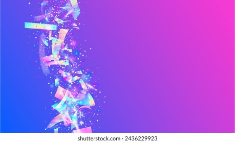 Transparent Tinsel. Blue Disco Glitter. Light Isolated Cristals. Unicorn Background. Carnaval Sparkle. Cristal Dust. Glare Texture. Modern Design. Purple Transparent Tinsel