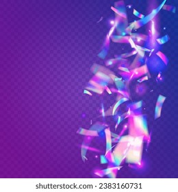 Tinsel transparente. Textura Cristal. Volante láser. Glamour Foil. Gradiente de color retro. Neon Sparkles. Desenfoque violento. Arte de vacaciones. Tinsel morado transparente