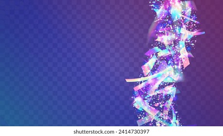 Transparent Tinsel. Digital Ribbon. Neon Confetti. Purple Happy Burst. Cristal Poster. Glare Surprise Backdrop. Laser Concept. Carnaval Paper. Blue Transparent Tinsel