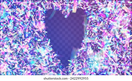 Transparent Tinsel. Glare Concept. 3d Abstract Cristals. Digital Dust. Cristal Banner. Festive Serpentine. Purple Happy Sparkle. Neon Background. Pink Transparent Tinsel