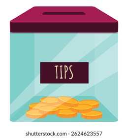 Caixa de pontas transparente com um sinal de leitura pontas contendo moedas de ouro, simbolizando a apreciação e generosidade do cliente