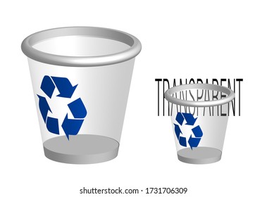 Transparent trash can icon with a recycle sign. Caring for the environment. Isolated vector on white background
