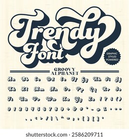 Transparent Trendy groovy vintage retro bold Font alphabet vetcor file