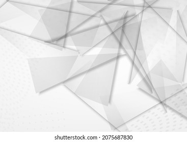 Fondo gris del vector comercial del triángulo transparente. Patrón de tecnología. Folleto de formas ligeras y modernas. Decoración minimalista.