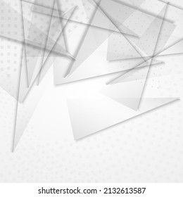 Transparent Triangle Creative Vector Gray Background. Dynamic Pattern. White Minimalist Geometric Layout. Modern Card.
