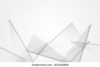 Transparent Triangle Minimalist Vector Gray Background. Abstract Cover. White Business Shapes Catalog. Dynamic Card.