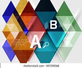 Banner de azulejos triangulares transparentes. Fondo de plantilla de vector para diseño de flujo de trabajo, diagrama, opciones de número o diseño web