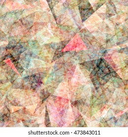 Transparent triangular patterns with grunge texture.  Abstract seamless background. Art vector template. Light image.