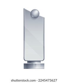 Transparent trophy with ball against white background realistic vector illustration