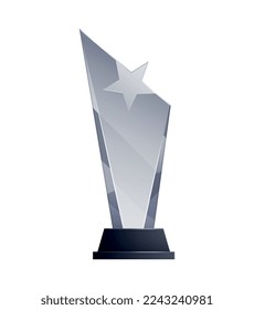 Transparent trophy with star on white background realistic vector illustration