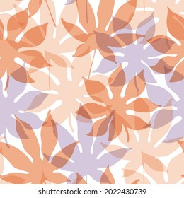 Transparente tropische Blätter nahtloses Muster. Farbige tropische Laubblätter. Blumenmotive in Pastellfarben. Vektorkunst für Sommerdesign, Strandgewebe, Tapete für Kindergarten