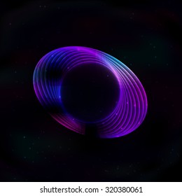 Transparent twisted oval frame on a background of space in retro style. All isolated.