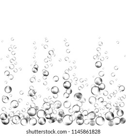 Transparent underwater air bubbles texture isolated on white background. Vector illustration fizzing bubble