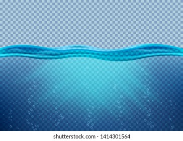 Transparent underwater blue ocean background. Vector illustration. Eps 10.