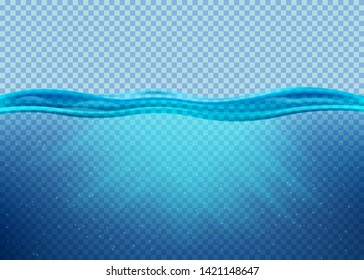 Transparent underwater blue ocean background. Vector illustration. Eps 10.