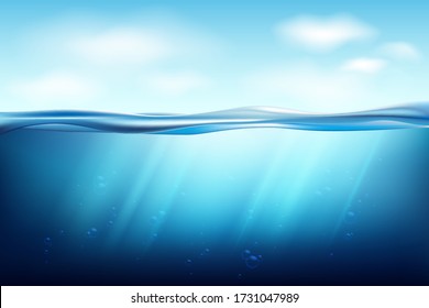 Ocean Underwater Scene Sunbeam Through Transparent Stock Vector ...