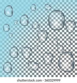 Transparent underwater bubbles, bright blue soap bubbles. Vector