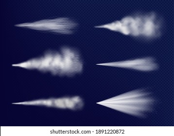 Transparent vapor. Chemical beauty water spray cosmetics decent vector set