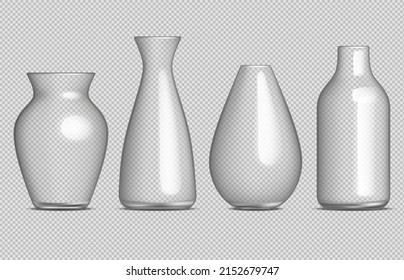 Transparent vase. Empty glass geometrical containers for flowers romantic beauty vase decent vector realistic illustrations
