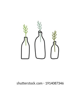 
Jarrón transparente con plantas. Ilustración del vector de dibujo