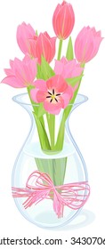 transparent vase with tulips
