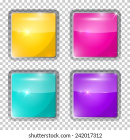 Transparent Vector Colorful Rounded Squares Glass Buttons