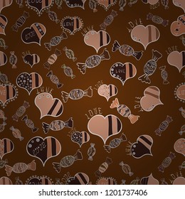 Transparent vector effect. Decor element for greeting cards. Flower petal in shape of heart confetti. Symbol of love for the label gift packages. Seamless Valentines Day background of brown hearts.