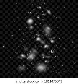 Transparent vector falling snow effect. New year christmas background decoration. Glowing snowflakes isolated.