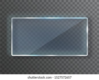 Transparent vector glass plate, Blank.  Vector template, mock-up banner with copy-space.  Realistic texture with highlights and glow on the transparent. 