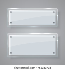 Transparent vector glass rectangle banners. Crystal clear glass abstract design elements