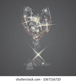 Transparent vector glass. Slab pieces of glass. Isolated on a black background.Realistic transparent splinters of broken glass on a plaid background. Vector illustration. EPS 10.