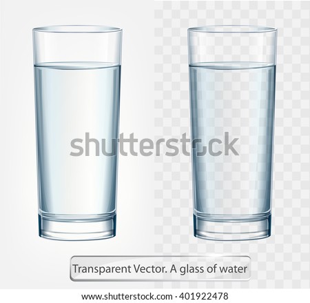 Transparent vector glass of water on light background