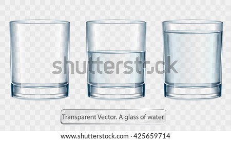 Transparent vector glass of water on light background